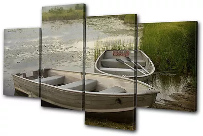 Sunset Seascape Lake Boats MULTI CANVAS WALL ART Picture Print VA • £134.99