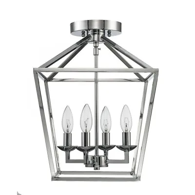 Home Decorators Weyburn 16.5 In 4-Light Polished Chrome Lantern Semi-Flush Mount • $32.99