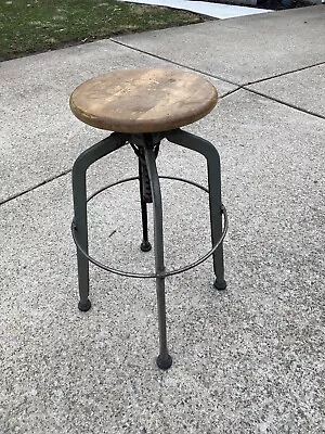 Antique Vintage Metal & Wood Adjustable Drafting Stool • $395