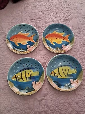 Set Of 4 222 Fifth Tropical Fish Ceramic Plates 9  Vintage  • $49.99