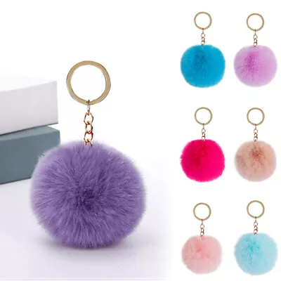 HOT Rabbit Fur Ball Pom Pom Phone Car Keychain Handbag Pendant Key Ring Chain • $2.18