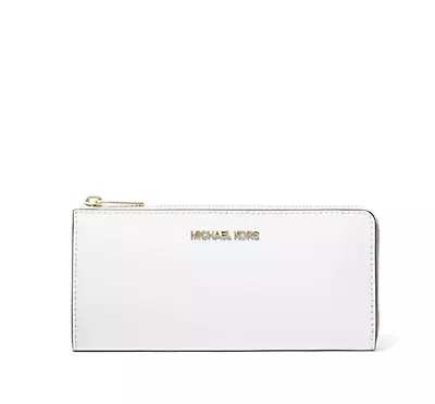 Michael Kors Jet Set Travel LG Saffiano Leather Quarter-Zip Wallet Optic White🎀 • $79.99