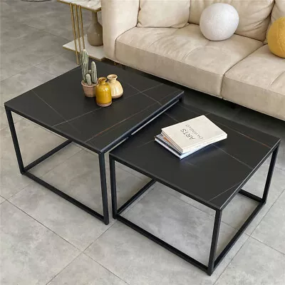 Durable Sinter Stone Marble Square Coffee Table Accent Center Nesting Table Set • $139.96