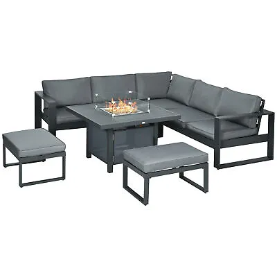 Outsunny 6-Piece Garden Furniture Set With Firepit Table Outdoor Sofa Aluminium • £999.99