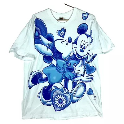 Vintage Mickey Mouse Disney T-shirt Large Big Print 90s Made Usa Minnie Love • $42.49