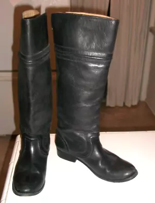 Frye Women's Trapunto Tall Black Leather Riding Pull On Boots No. 76442 Sz 8 B • $89