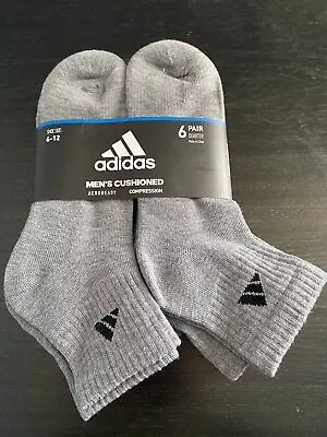 Adidas Mens Cushioned Aeroready Compression Socks Gray 6 Pair Mid Cut Ankle Sox • $23.99