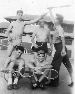 ORIGINAL VINTAGE PHOTO: Military Men Male Tennis Players Shirtless 40's 40s WW2 • $10