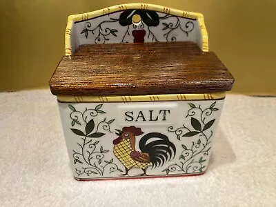 BEST DEAL!   Early Provincial  ROOSTER & ROSES Salt Box Wood Lid -Ucagco • $27.50