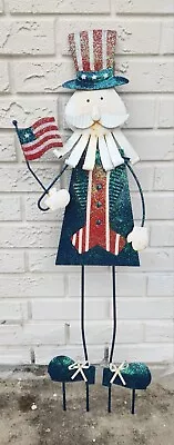 Vtg 90's Metal Yard Art Sculpture 4th July Uncle Sam Figure Holder Flag HTF Nice • $19.99