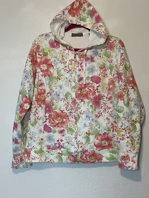 Kate Hill Woman 1X Full Zip French Terry Knit Hoodie Pink Floral • $19.99