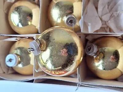 Vintage Glass Gold Colour Xmas Tree Baubles Made In Austria Boxed  • £15