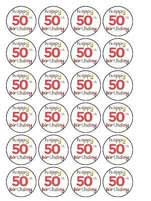 30 X Happy 50th Birthday 1.5  PRE-CUT Edible Cake Topper Decorations • £2.25