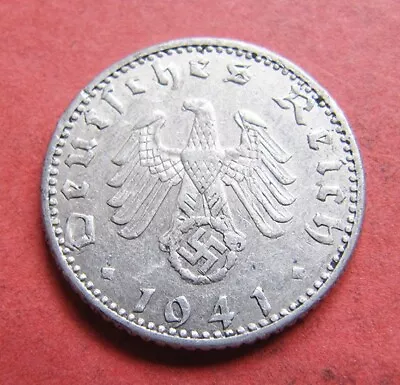 A Scarce 1941A German WWII Third Reich (Nazi) 50 Pfennig Coin • £8.95