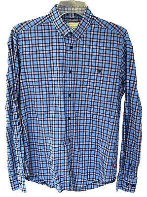 Steve Mcqueen Hero Barbour Mens Button Down Collared Shirt Blue Plaid Sz Small • $24