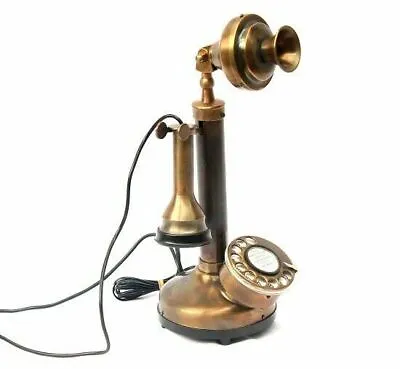 Vintage Candlestick Phone Brass Telephone Wired Landline Home Decor Antique Gift • $114.79