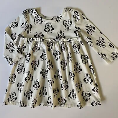 Minnie Mouse Dress Size 12 Months White Black Cotton Long Sleeve Disney EUC • $12.99