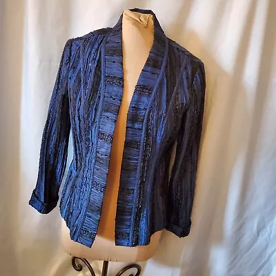 Chico's Blue & Black Lace Open Front Light Jacket Long Sleeve Sz 0 (4-6) • $30