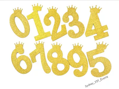 Gold Glitter Number Cake Toppers Crown 1st 2nd 3rd 4 5 6 7 8 9 0 Birthday Party  • $2.95