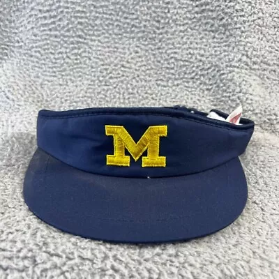 Vintage Michigan Wolverines Visor Blue Embroidered Logo Block M Adjustable Strap • $28.83