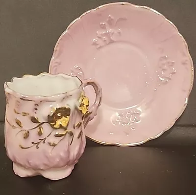 Antique Mini Pink Tea Cup And Saucer With Gold Roses • $10