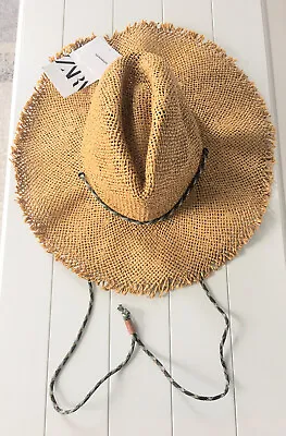 Zara Handmade Natural Woven Hat With Frayed Brim & Adjustable Strap Size S BNWT • £17.99