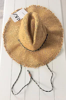 Zara Handmade Woven Hat Natural Frayed Brim & Adjustable Strap M BNWT LAST ONE • £21.99