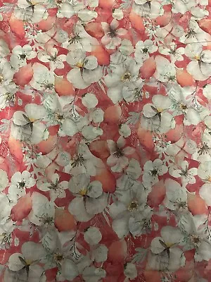 5.1 Metres Red Blossom Floral Watercolour Printed 100% Cotton Lawn Dress Fabric. • £9.38