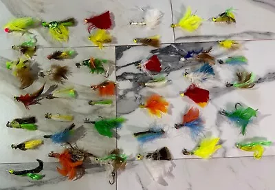 Lot 40 HANDMADE FISHING FLYS Jigs Fish Bait Feathers • $19.89