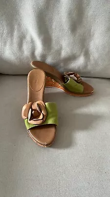 Enzo Angiolini 6.5 Wedge Leather And Flower Slides • $13.99