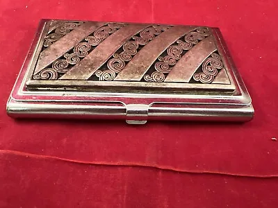 Vintage BRIGHTON Silver Metal Art Deco Style Business Card Case Holder RARE • $22.50