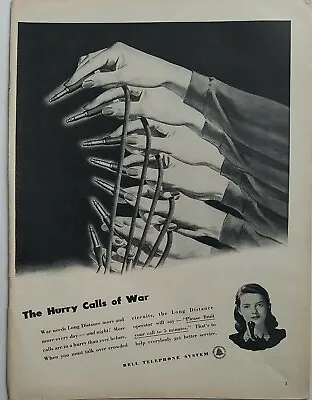 1944 WWII  Bell Telephone System Hurry Cause Of War Women's Hands Switchboard Ad • $9.99