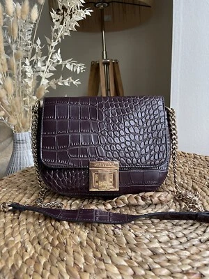 £14 • Buy Carvela Moc Croc Dark Berry Colour Shoulder Bag Cross Body Bag