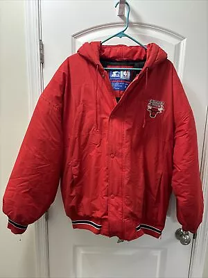 Vintage 90’s Chicago Bulls Starter Jacket Size XL With Hood Red Black Great!! • $40