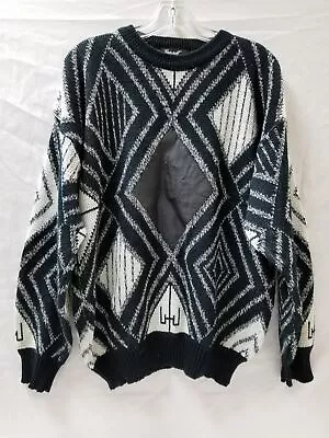 Vintage Impact Grandpa Sweater With Leather Patch Geometric Size Large • $10