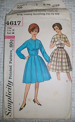 Simplicity Vintage 60s Sewing Pattern 4617 Misses Casual Day Dress Size 18 • $7.50