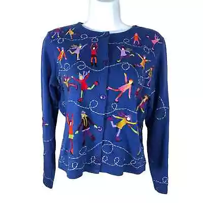 Michael Simon Embroidered Cardigan Sweater Womens Small Skating Winter Christmas • $28