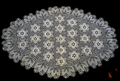 Knitted Doily Tablecloth Very Fine Work 1970 Mercerized Cotton 131 Cm • $170.50