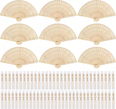 72 Pieces Sandalwood Fans Wooden Folding Fans With Gift Bags Vintage Handheld Fa • $91