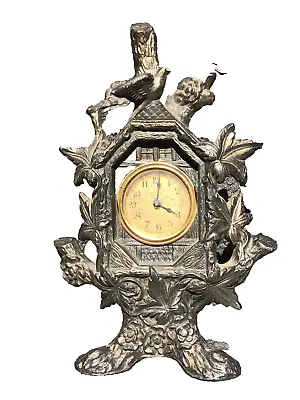 10 1/2  Waterbury Mantel Clock In Bronze? Tree Bird & Foliage Case- C. 1920s • $210.76