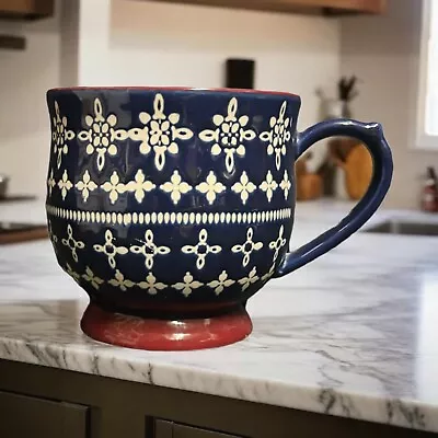 WILKO Ceramic Mug Footed Coffee Tea Cup White Blue Floral • $10