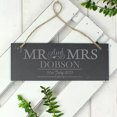 PERSONALISED Mr And Mrs Sign. Engraved Slate Plaque. Wedding Couple. New Home • £12.90