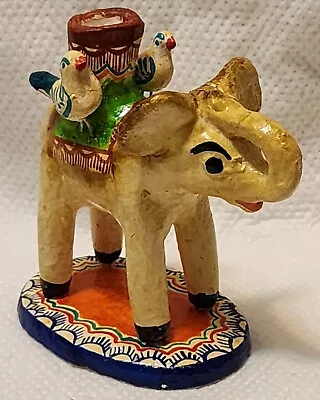Vtg Mexican Pottery Tree Of Life-Elephant-Animal-Candleholder-Folk Art-Handpaint • $48.75