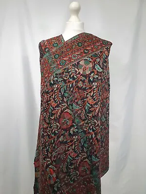 Kashmiri Shawl Embroidery Floral Pakistani Cashmere Wool Scarf Stole India • £50