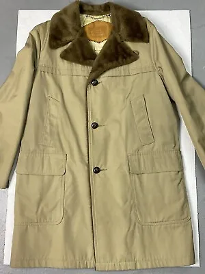 Vintage Woolrich Jacket Mens 40 Coat Faux Fur Lined Long Button Brown Tan • $49.99