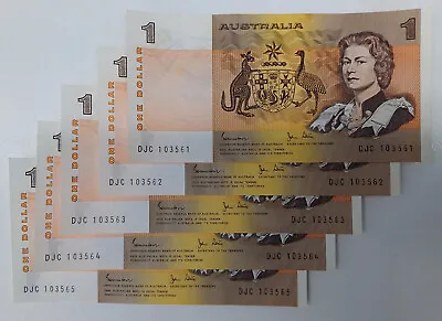 Old Australian $1 Dollar Banknotes New Consecutive Notes X 5 Rare • $38