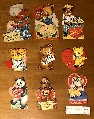Vintage Lot Of 9 Bear Themed School Valentine's Day Cards - 1930s To 1940s • $8