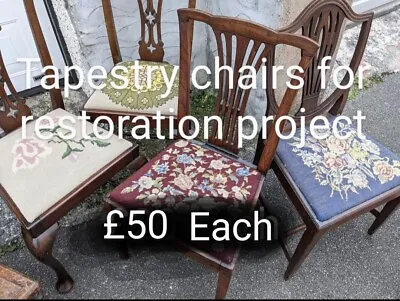 4 ANTIQUE CHIPPENDALE STYLE DINING CHAIRS Including 2 BALL & CLAW. Tapestry Seat • £80