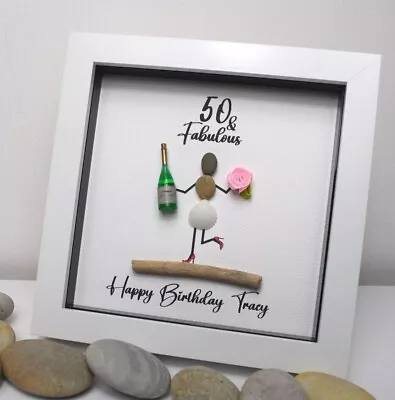 Personalised Birthday Gift For Her Friends Pebble Picture Framed 50th 60th 70th • £15.95