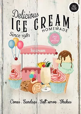 Old Fashioned Ice Cream Sign Vintage Style Large Funfair Wall Decor Metal Plaque • £6.50